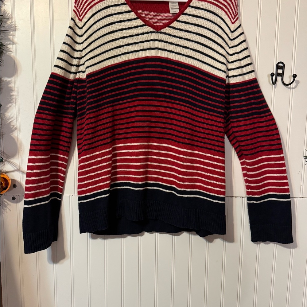 Liz Claiborne V-Neck Sweater - Red, White, and Black size large